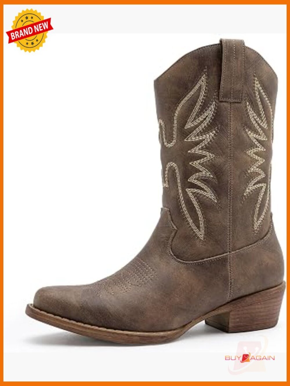 Low Heel Cowgirl Boots Square Toe Embroidered Western Booties Calf High Zip